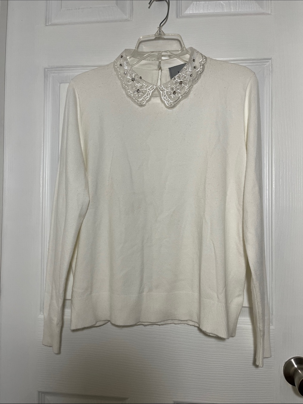 Liv Milano Women’s Cream Embellished Collar Sweater